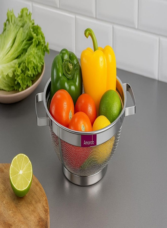 Amanda Stainless Steel Multipurpose Round Basket with Mesh | Size no 8 (21.5 cm Diameter) | Premium 304 Food Grade Stainless Steel (Size no 8 (21.5 cm Diameter)) - Image 2